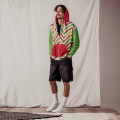 Red and Green Geometric Unisex zip hoodie Abstract style zippered light jacket