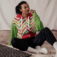 Red and Green Geometric Unisex zip hoodie Abstract style zippered light jacket