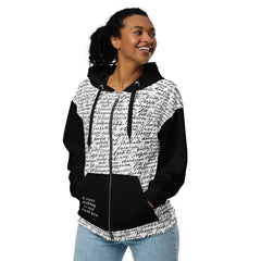 It Costs Nothing to Say Thank You - Thank you in Different Languages Unisex zip hoodie Long Sleeve Black and White Print