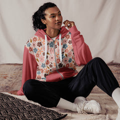 Retro Vintage Style Pink Flowers Long Sleeve Unisex zip hoodie with Pockets