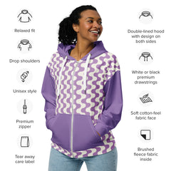 Purple Waves Long Sleeve Unisex zip hoodie with Pockets