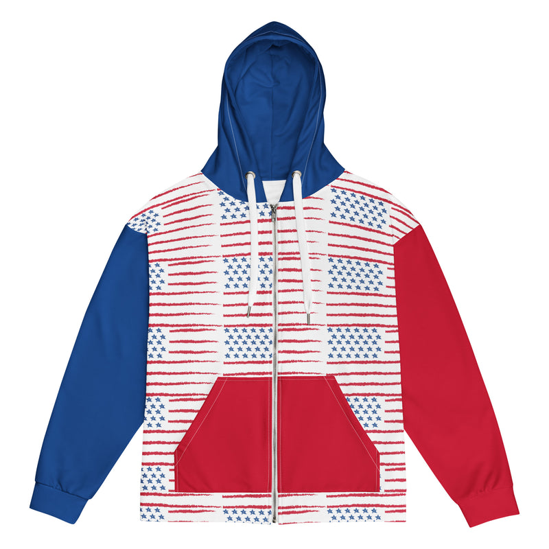 America USA Flag Unisex Zippered Long Sleeve Hoodie with Pocket