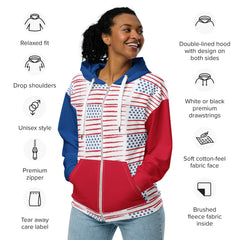 America USA Flag Unisex Zippered Long Sleeve Hoodie with Pocket