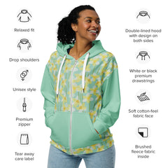 Spring Daffodils Green Long Sleeve Unisex zippered hoodie with Pockets