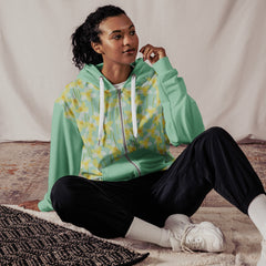 Spring Daffodils Green Long Sleeve Unisex zippered hoodie with Pockets