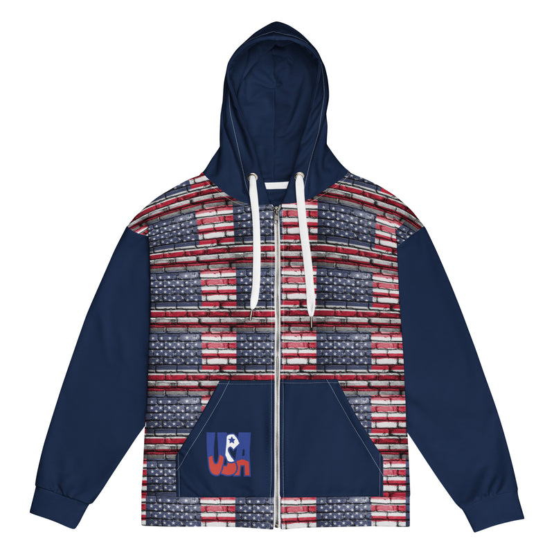 American Flag Patterned Navy Unisex zippered hoodie with Pockets