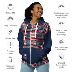 American Flag Patterned Navy Unisex zippered hoodie with Pockets