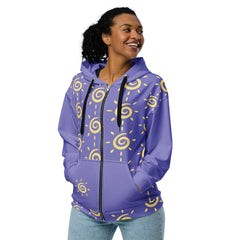 Purple Sunshine Swirl Unisex zippered Long Sleeve hoodie with Pockets