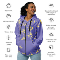 Purple Sunshine Swirl Unisex zippered Long Sleeve hoodie with Pockets