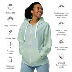 Spring Green Blue Leaves Unisex zippered long sleeve hoodie with hood