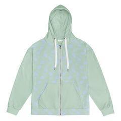 Spring Green Blue Leaves Unisex zippered long sleeve hoodie with hood