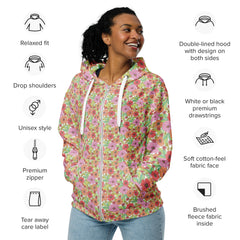 Vintage Style Flowers Unisex zippered hoodie long sleeve with hood