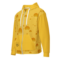 Yellow Cheese and Mouse Unisex zip hoodie gift for someone who loves Cheese