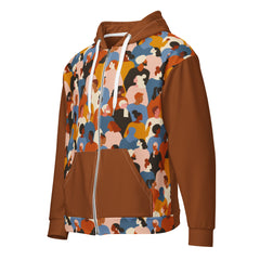 Abstract People Print Unisex zip hoodie Brown and Beige Faces of Color