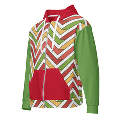 Red and Green Geometric Unisex zip hoodie Abstract style zippered light jacket