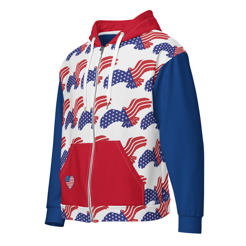 America USA Eagle Flag Unisex Zippered Long Sleeve Hoodie with Pocket