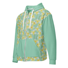 Spring Daffodils Green Long Sleeve Unisex zippered hoodie with Pockets