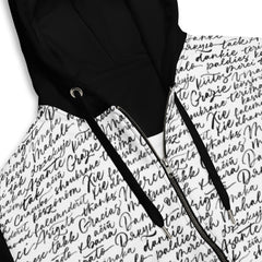 It Costs Nothing to Say Thank You - Thank you in Different Languages Unisex zip hoodie Long Sleeve Black and White Print