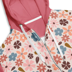 Retro Vintage Style Pink Flowers Long Sleeve Unisex zip hoodie with Pockets