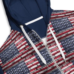 American Flag Patterned Navy Unisex zippered hoodie with Pockets