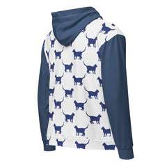 Cat and Mouse Blue and White Unisex zip hoodie gift for someone who loves cats