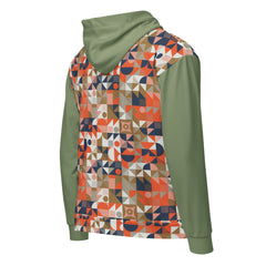 Green Geometric Long Sleeve Unisex zippered hoodie with pockets