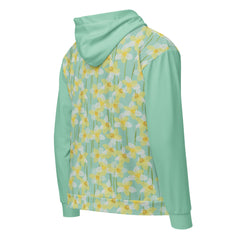 Spring Daffodils Green Long Sleeve Unisex zippered hoodie with Pockets