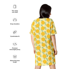 Yellow Pineapple Print T-shirt dress available in Regular and Plus Sizes