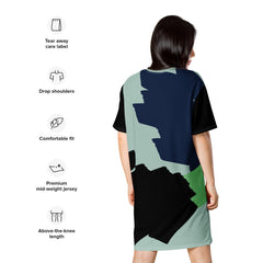 Abstracted Designed Green Black Print T-shirt dress available in Regular and Plus Sizes