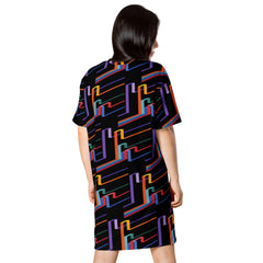 Abstracted Black Lines Print T-shirt dress available in Regular and Plus Sizes