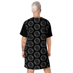 Black Geometric Circle Print T-shirt dress available in Regular and Plus Sizes