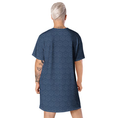 Blue Wonky Smiley Face Print T-shirt dress available in Regular and Plus Sizes