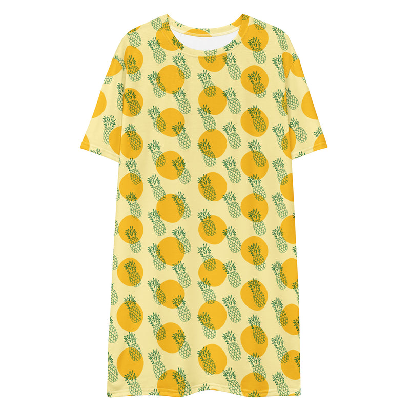 Yellow Pineapple Print T-shirt dress available in Regular and Plus Sizes