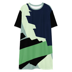 Abstracted Designed Green Black Print T-shirt dress available in Regular and Plus Sizes