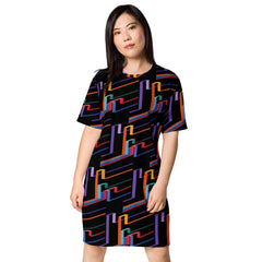 Abstracted Black Lines Print T-shirt dress available in Regular and Plus Sizes