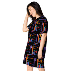 Abstracted Black Lines Print T-shirt dress available in Regular and Plus Sizes