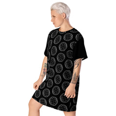 Black Geometric Circle Print T-shirt dress available in Regular and Plus Sizes