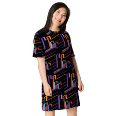 Abstracted Black Lines Print T-shirt dress available in Regular and Plus Sizes