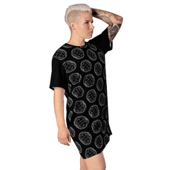 Black Geometric Circle Print T-shirt dress available in Regular and Plus Sizes