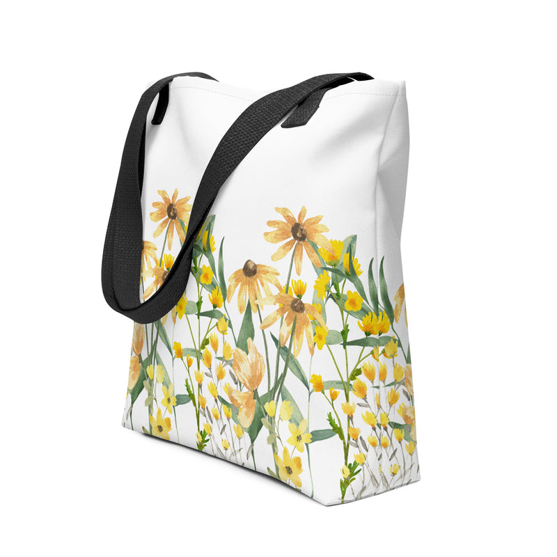 Pressed Wildflowers Yellow Meadow Flowers Tote bag gift for someone who loves flowers Mother's Day