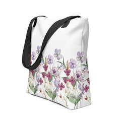 Pressed Purple Meadow Flowers Tote bag gift for gardener, florist or Mother's Day