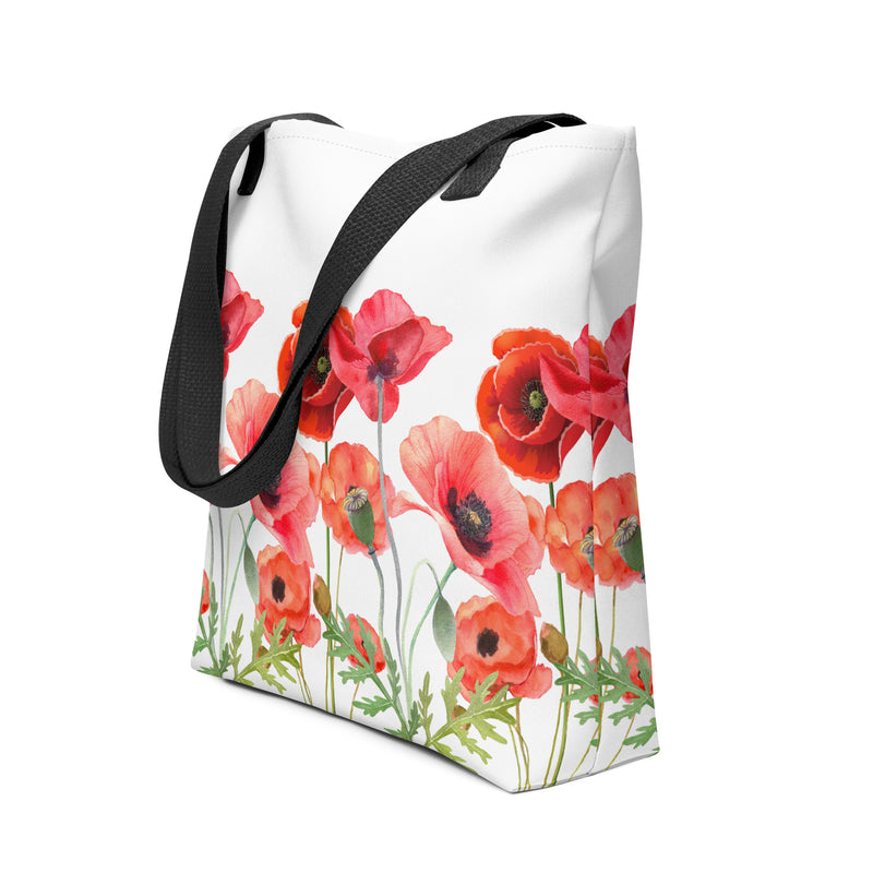 Pressed Red Poppies Flowers Tote bag gift for Rememberance Day Veterans Day, gardeners, florists or Mother's Day