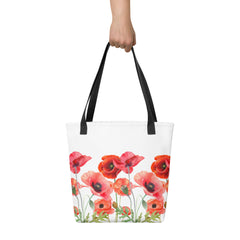 Pressed Red Poppies Flowers Tote bag gift for Rememberance Day Veterans Day, gardeners, florists or Mother's Day