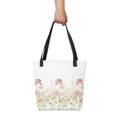 Pressed Pink Meadow Flowers Tote bag gift for gardeners, florists or Mother's Day