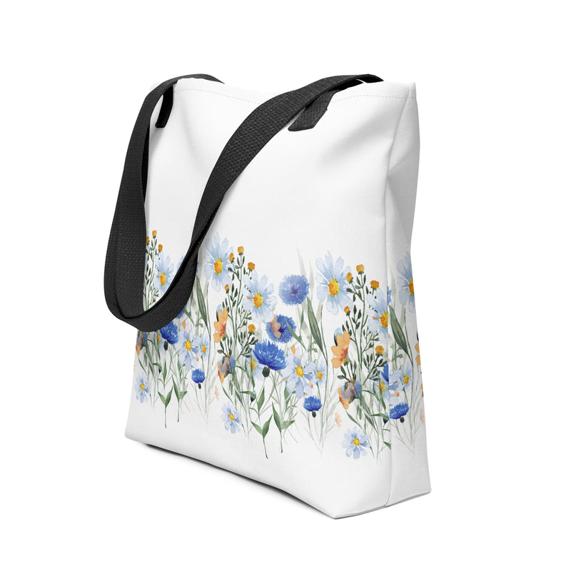 Pressed Blue Meadow Flowers Tote bag gift for florists, gardeners or Mother's Day