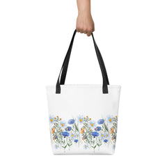 Pressed Blue Meadow Flowers Tote bag gift for florists, gardeners or Mother's Day