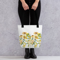 Pressed Wildflowers Yellow Meadow Flowers Tote bag gift for someone who loves flowers Mother's Day