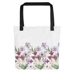 Pressed Purple Meadow Flowers Tote bag gift for gardener, florist or Mother's Day