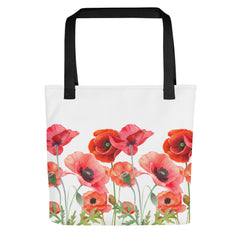 Pressed Red Poppies Flowers Tote bag gift for Rememberance Day Veterans Day, gardeners, florists or Mother's Day