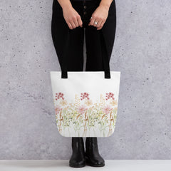 Pressed Pink Meadow Flowers Tote bag gift for gardeners, florists or Mother's Day